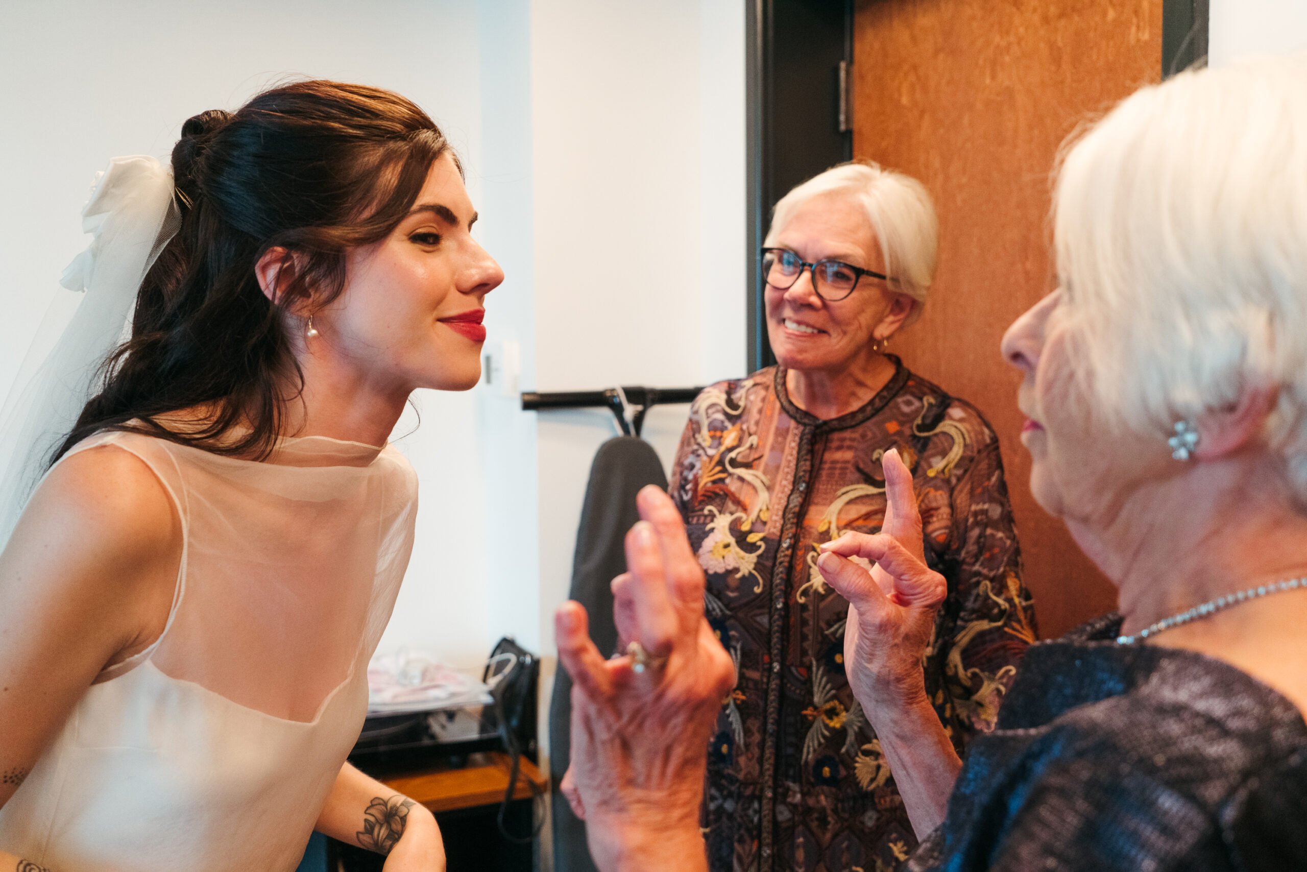 wedding first look with grandmothers