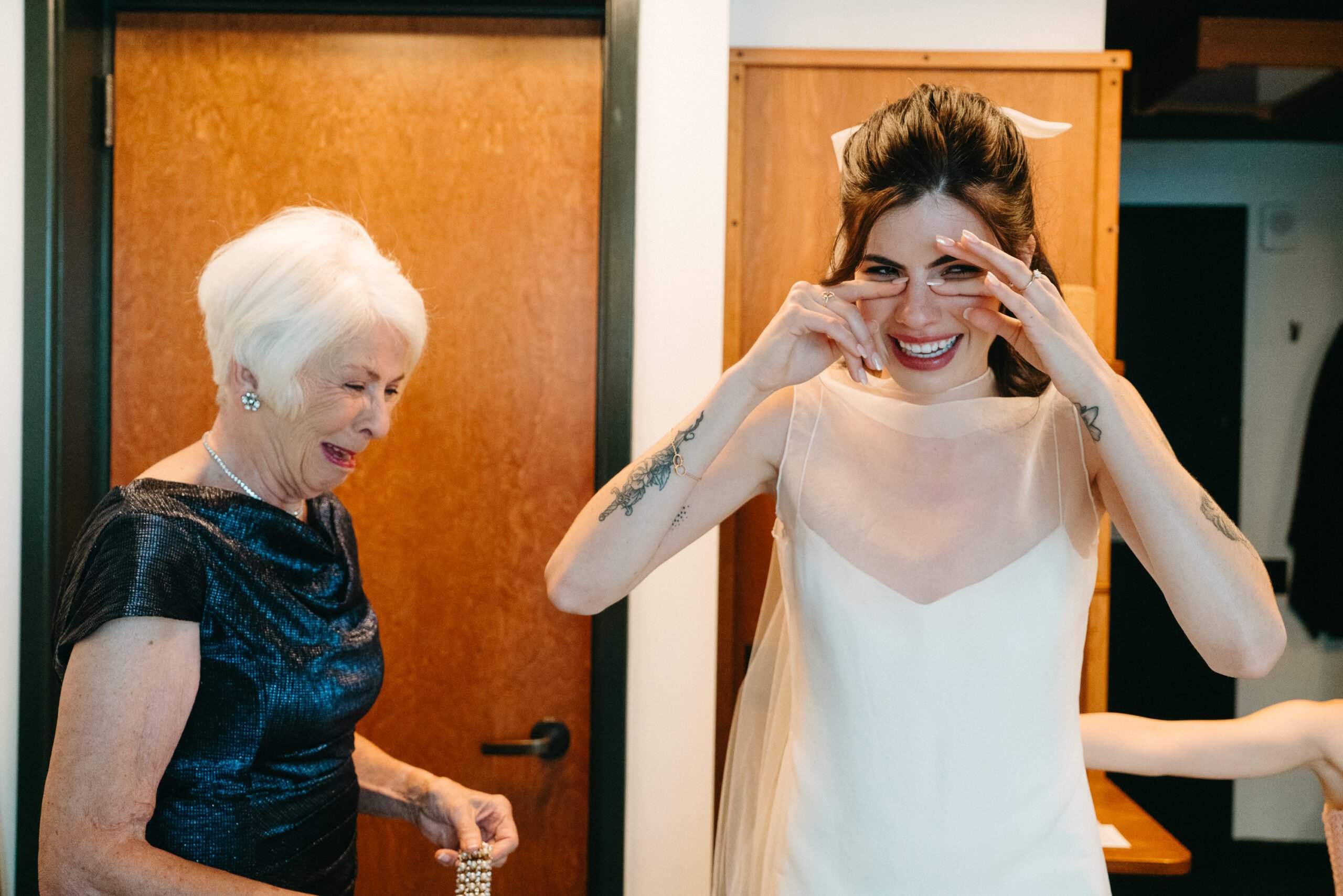 wedding first look with grandmothers